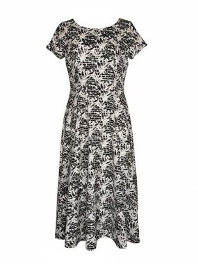 Jessica Howard flowy summer boho‎ chic Black White Abstract A line Midi Dress 6